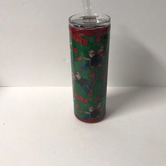 Handmade Popeye and Olive Oyl stainless steel tumbler - Picture 1 of 5